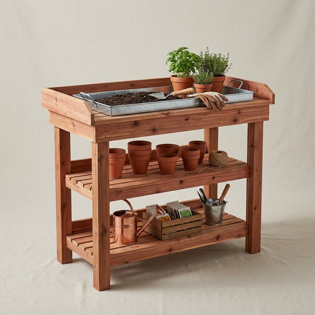 Cedar Potting Bench with Shelf