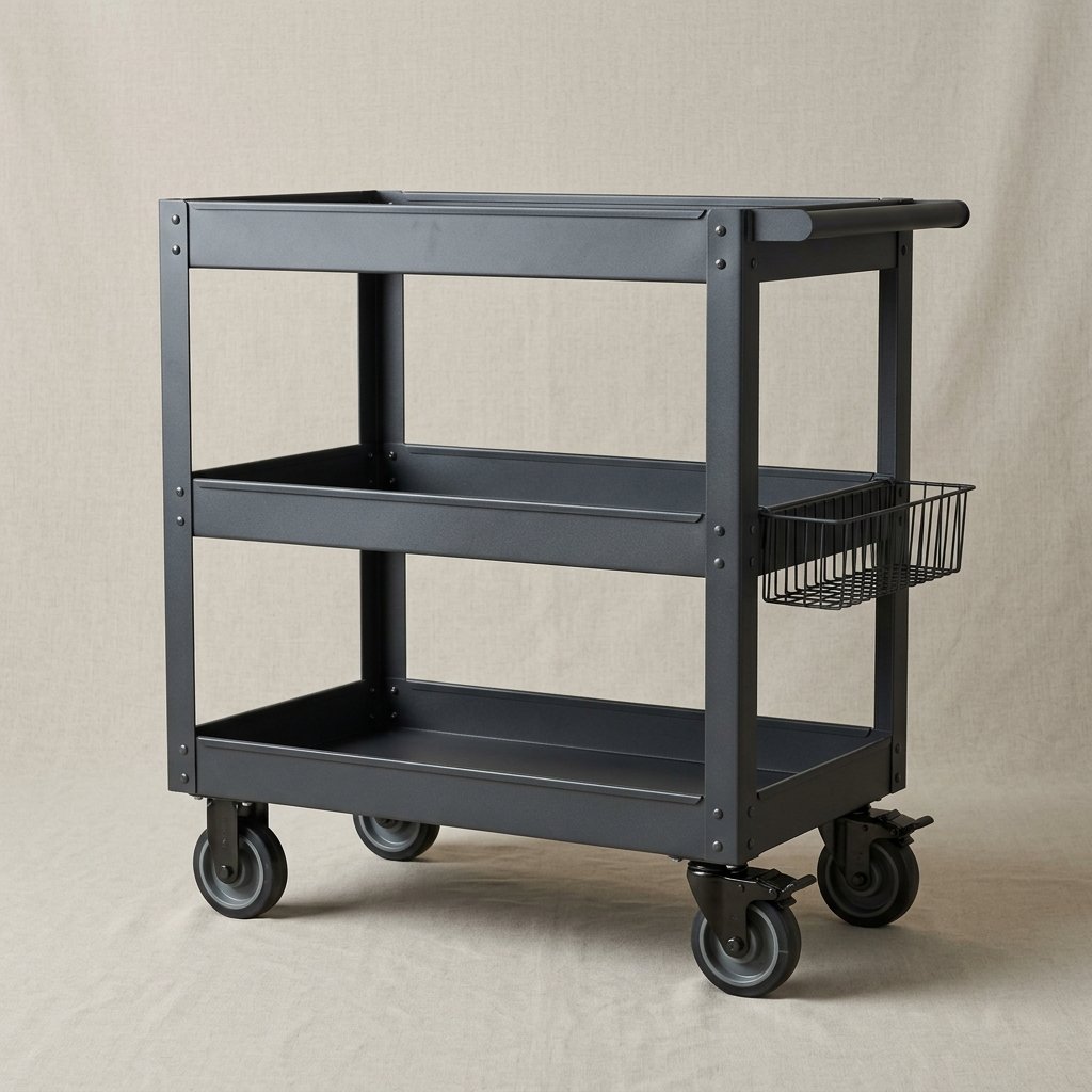 Rolling Steel Tool Cart, 3-Shelf